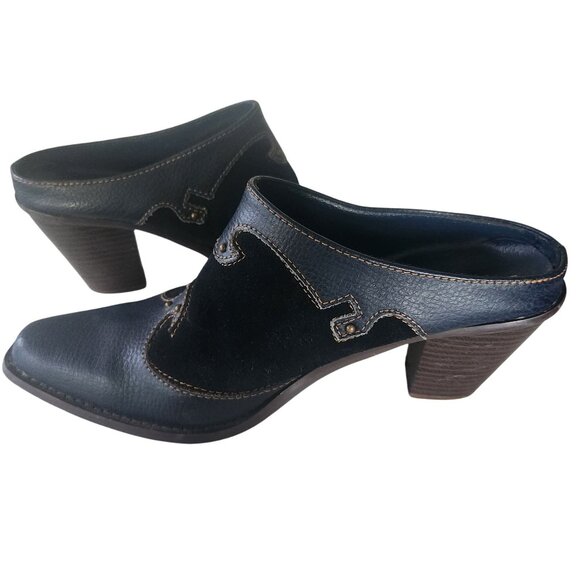 Womens Blue Suede Mules Square Toe Western Design Size 8 - Picture 7 of 10
